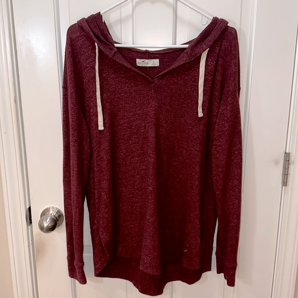 Hollister Maroon Long Sleeve Hooded Top